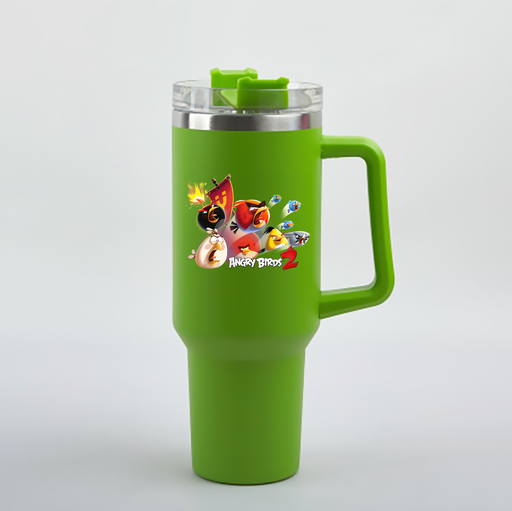 （画像用） Angry Birds アングリーバード 1200mL車用タンブラー - クリスタルステッカー（プラスチックストロー付き）